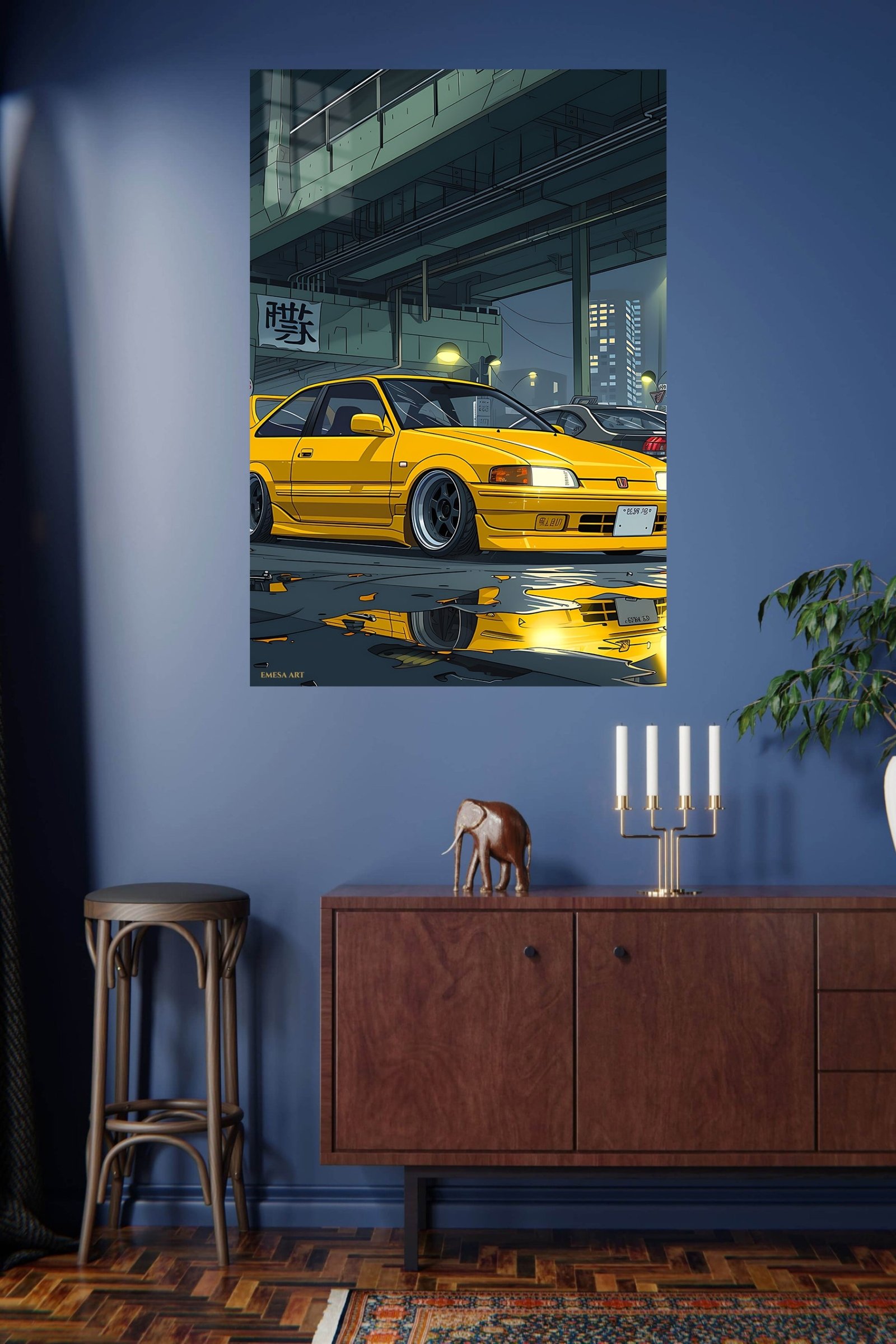 Yellow Street Coupe Under City Overpass metal wall art print, view 4