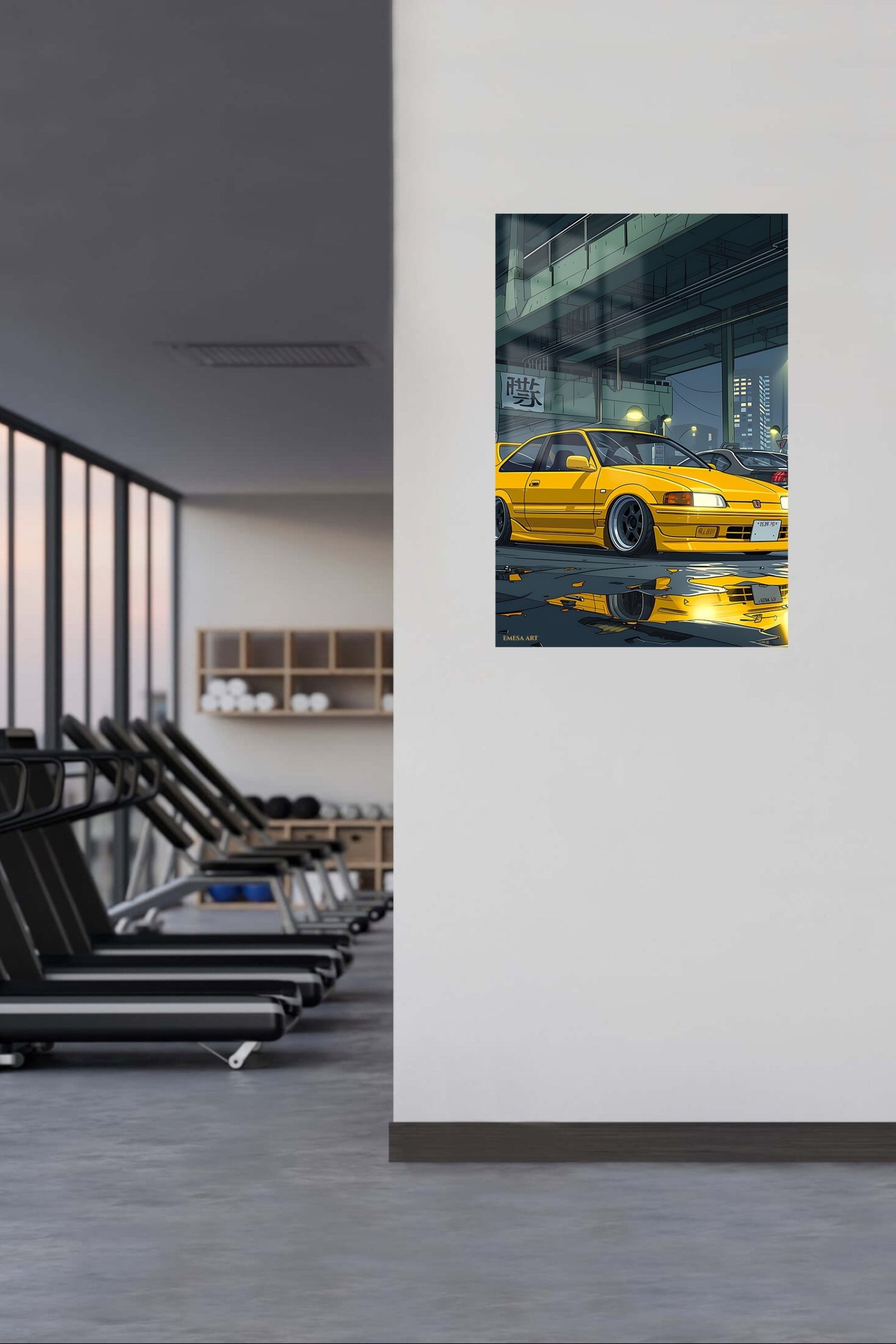 Yellow Street Coupe Under City Overpass metal wall art print, view 5