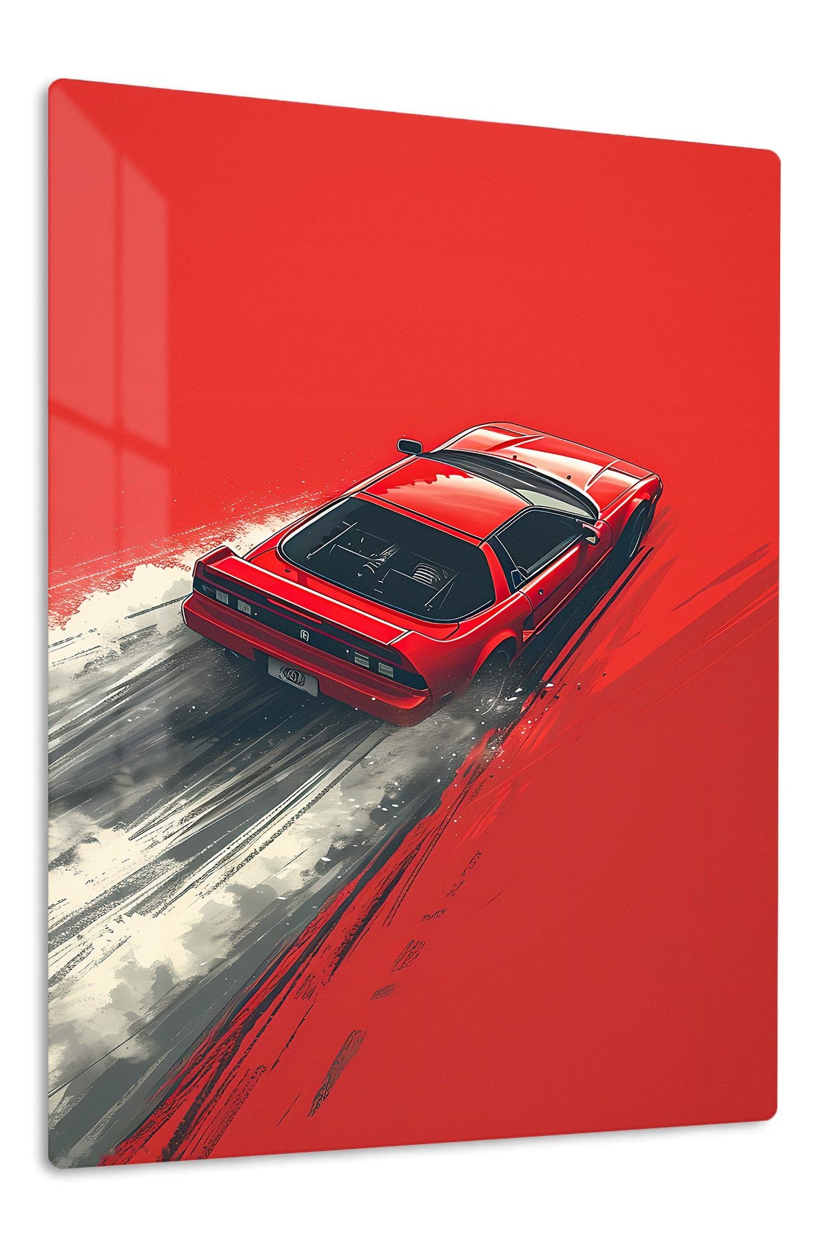 Red Sports Car on Painted Road metal wall art print
