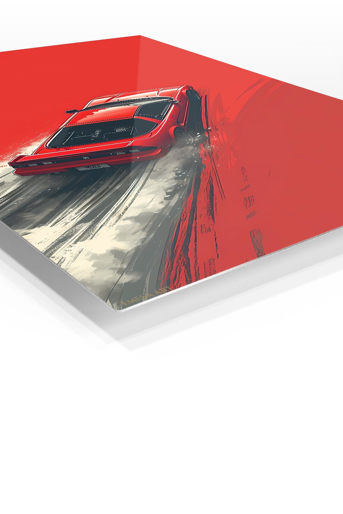 Red Sports Car on Painted Road metal wall art print, view 2