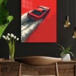 Red Sports Car on Painted Road metal wall art print, view 4