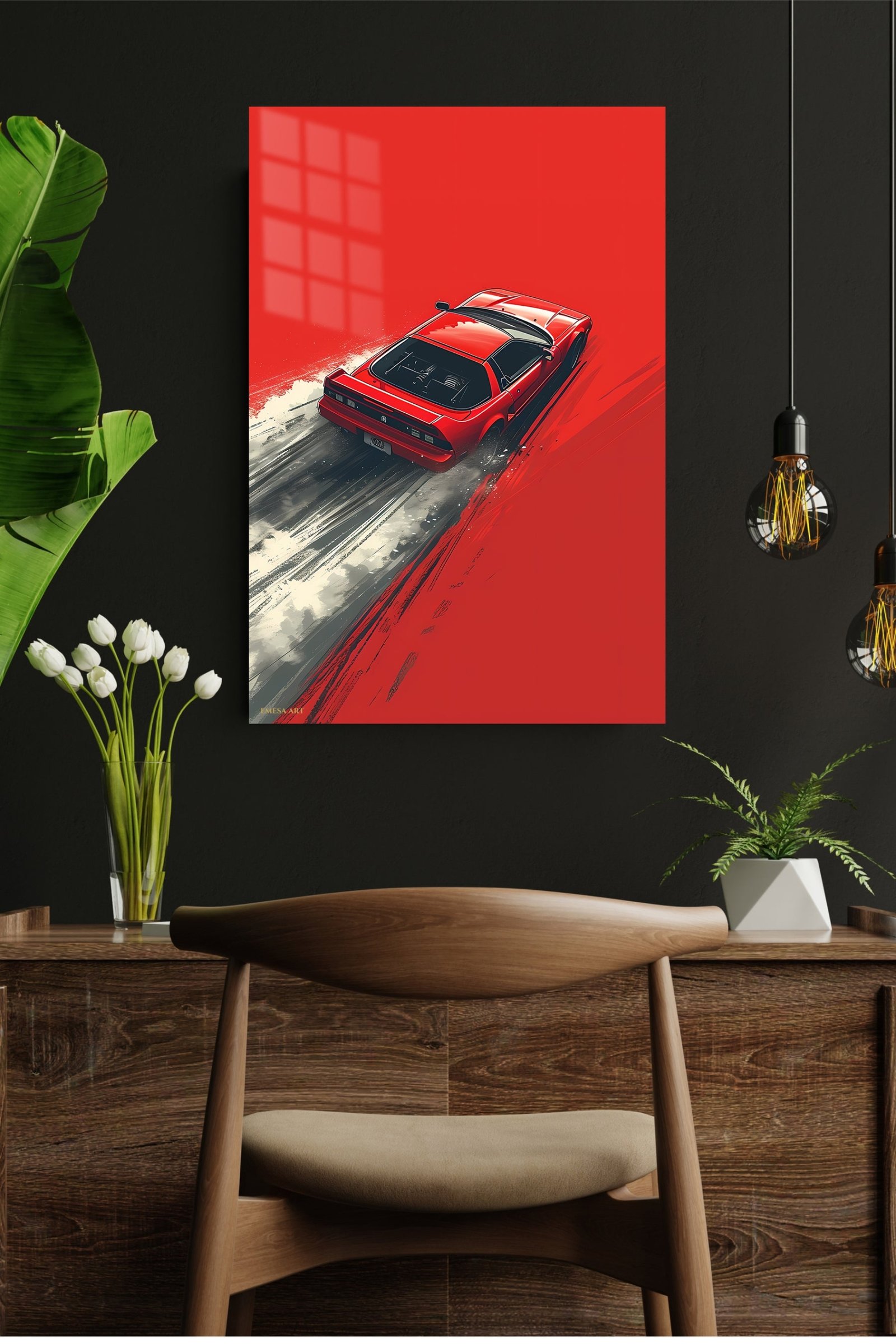Red Sports Car on Painted Road metal wall art print, view 4