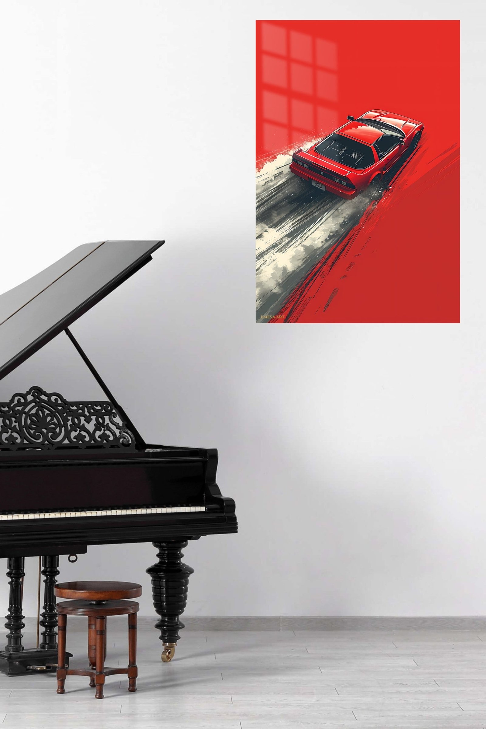 Red Sports Car on Painted Road metal wall art print, view 5