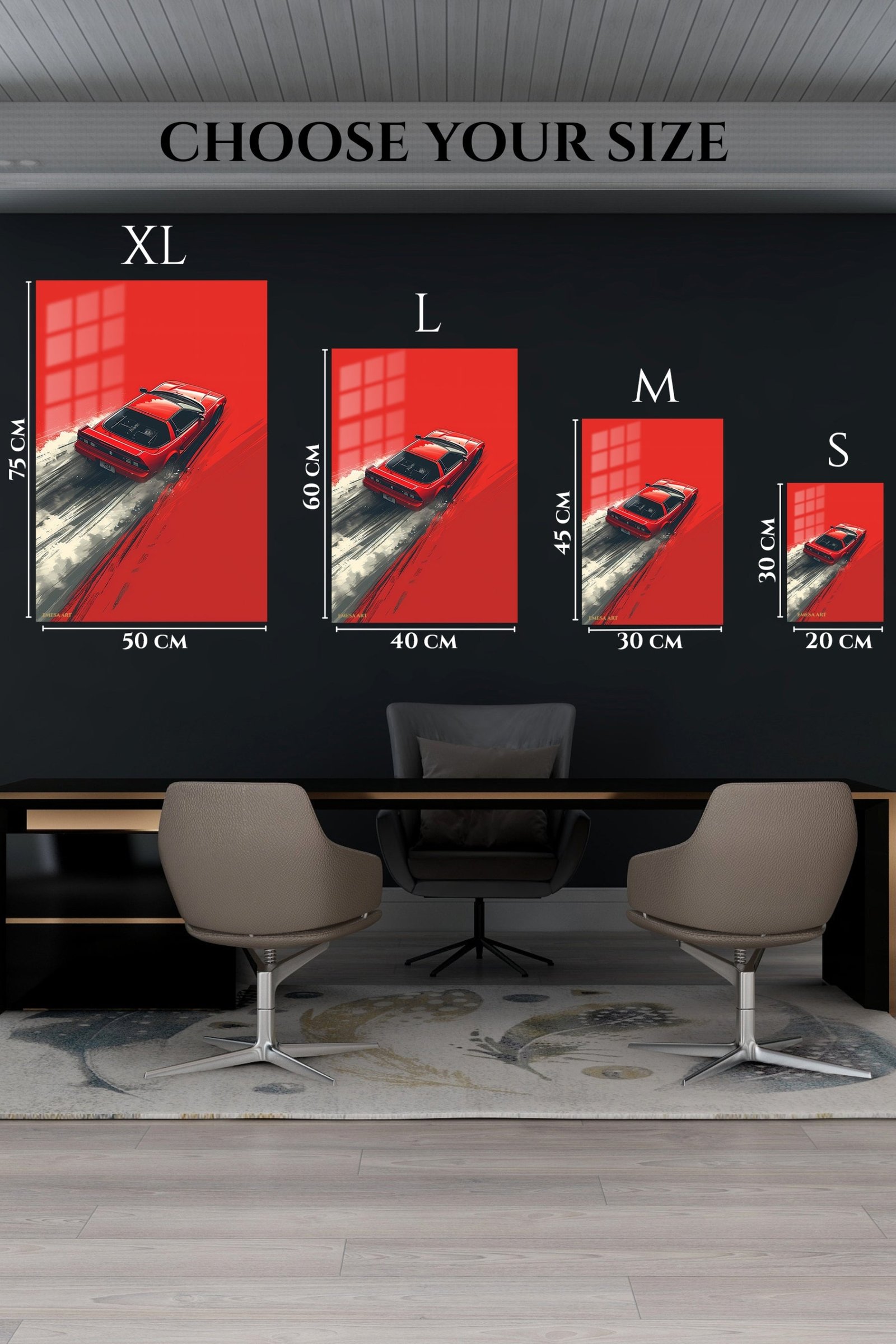 Red Sports Car on Painted Road metal wall art print, view 6