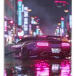 Neon Supercar After Rain metal wall art print