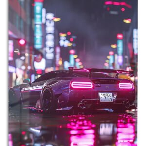 Neon Supercar After Rain metal wall art print
