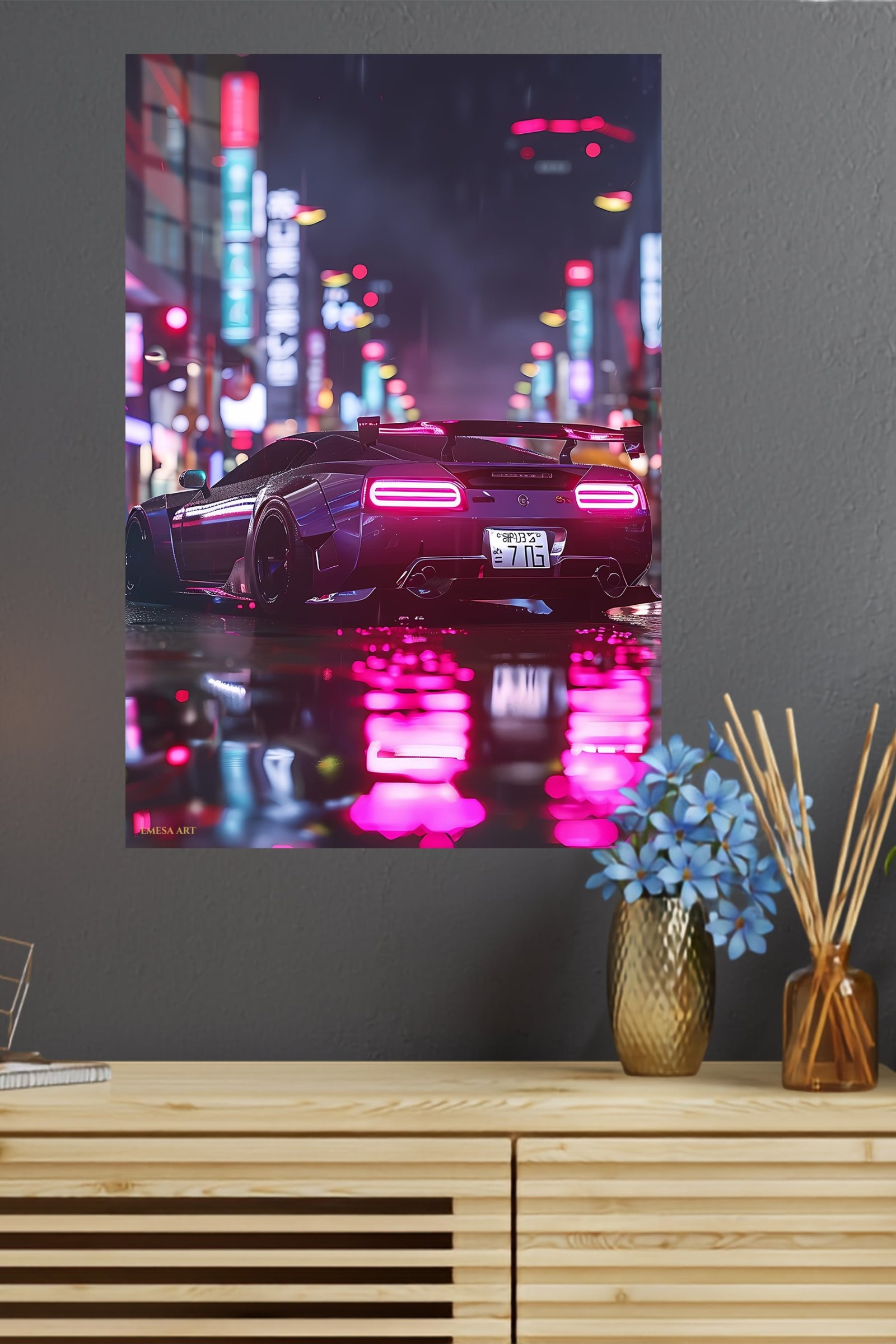 Neon Supercar After Rain metal wall art print, view 4