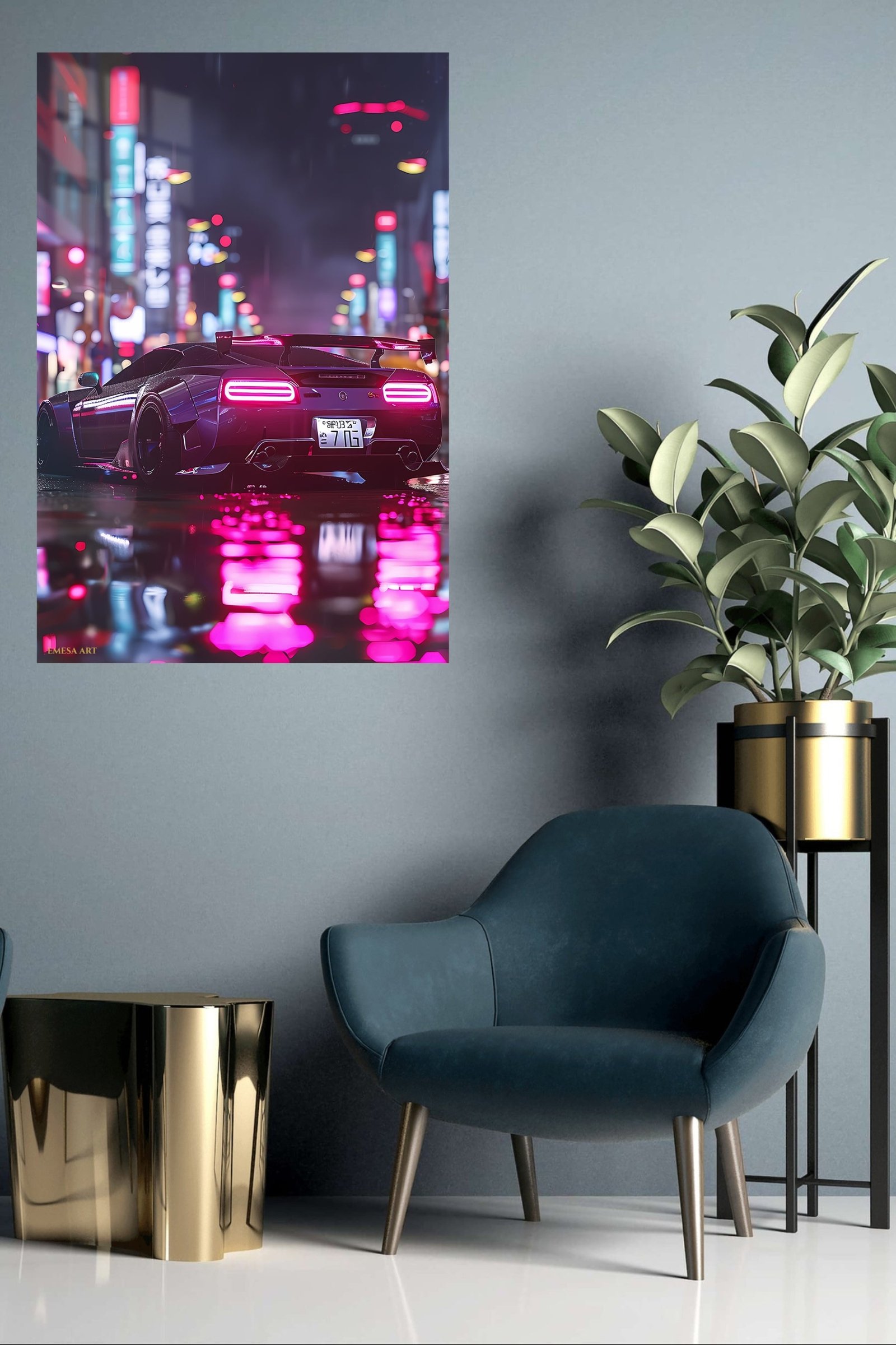 Neon Supercar After Rain metal wall art print, view 5