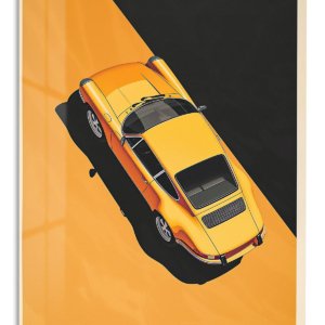 Golden Sports Car in Shadow metal wall art print