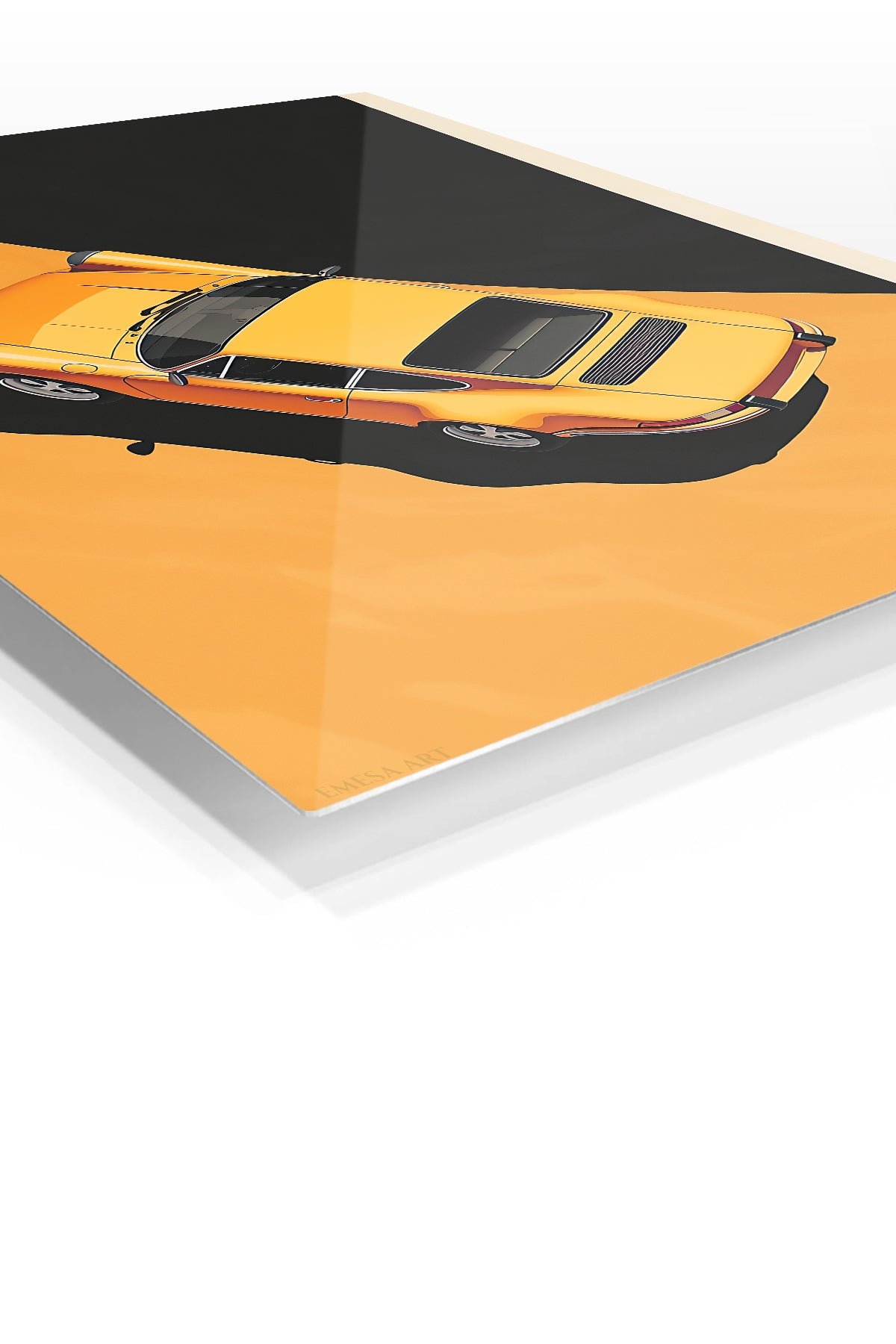 Golden Sports Car in Shadow metal wall art print, view 2
