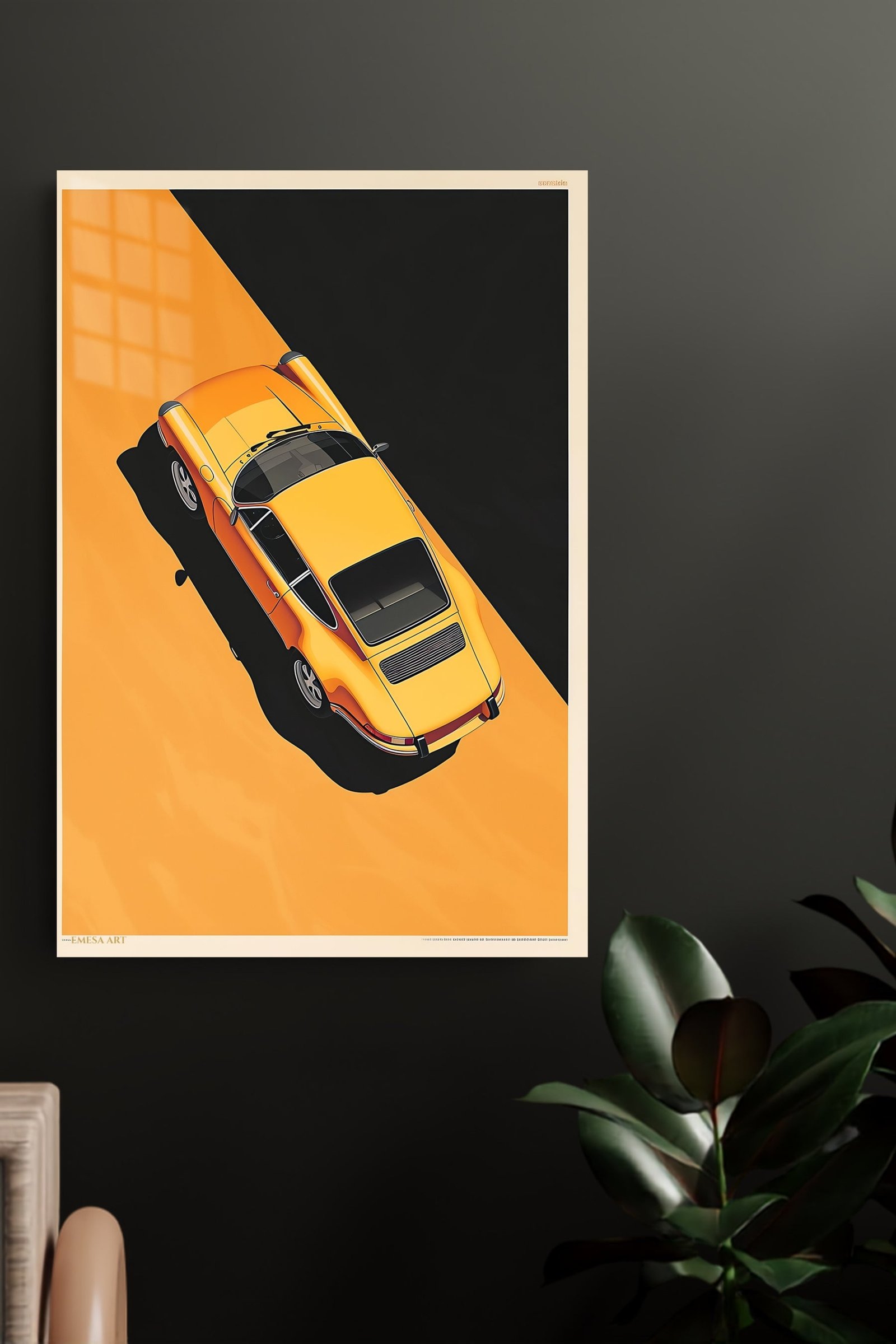Golden Sports Car in Shadow metal wall art print, view 4