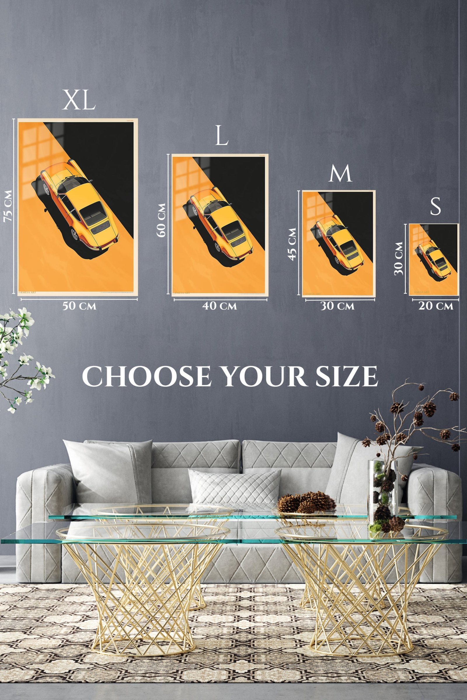 Golden Sports Car in Shadow metal wall art print, view 6