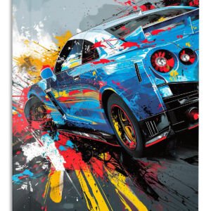Blue Sports Car Paint Splash metal wall art print