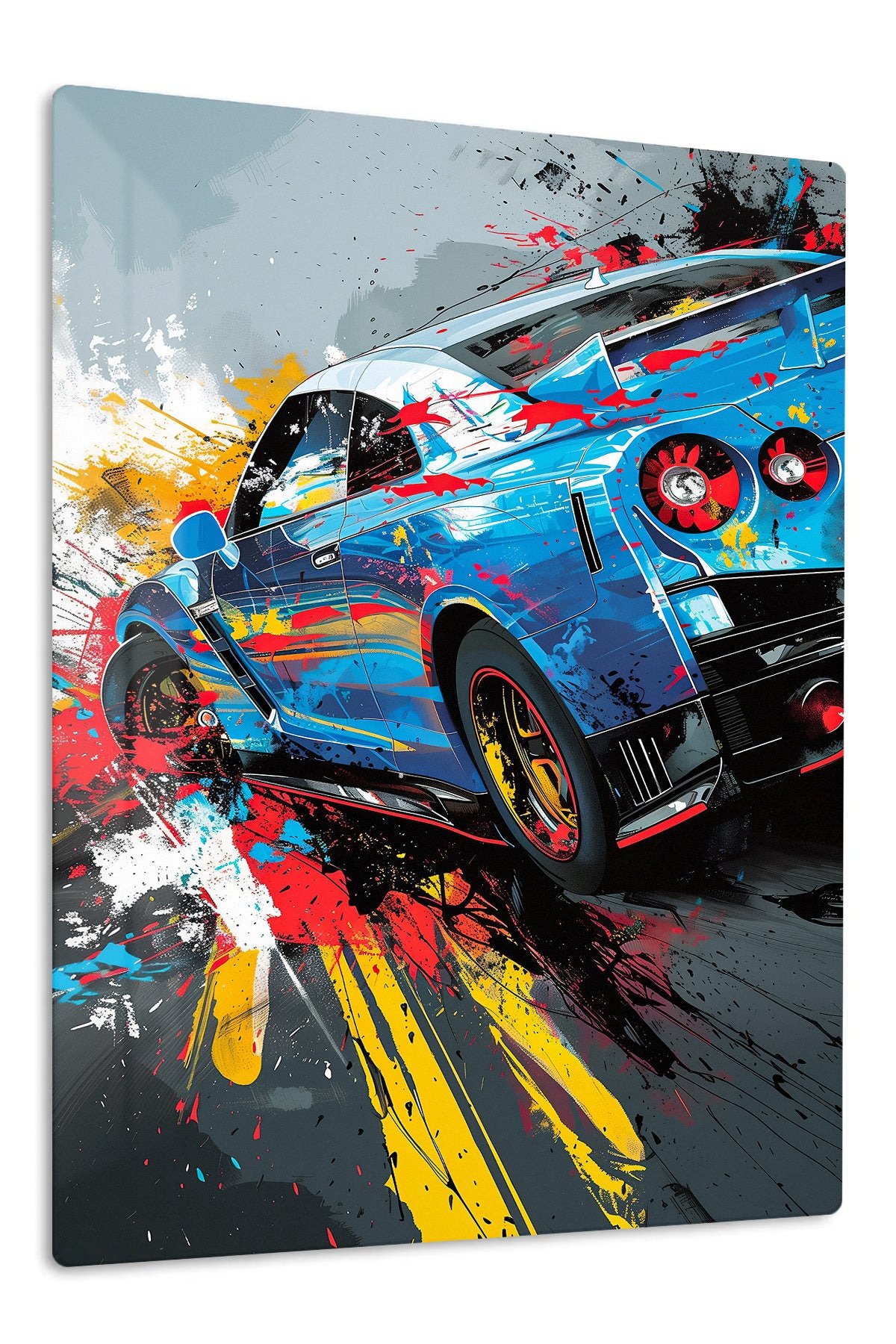 Blue Sports Car Paint Splash metal wall art print