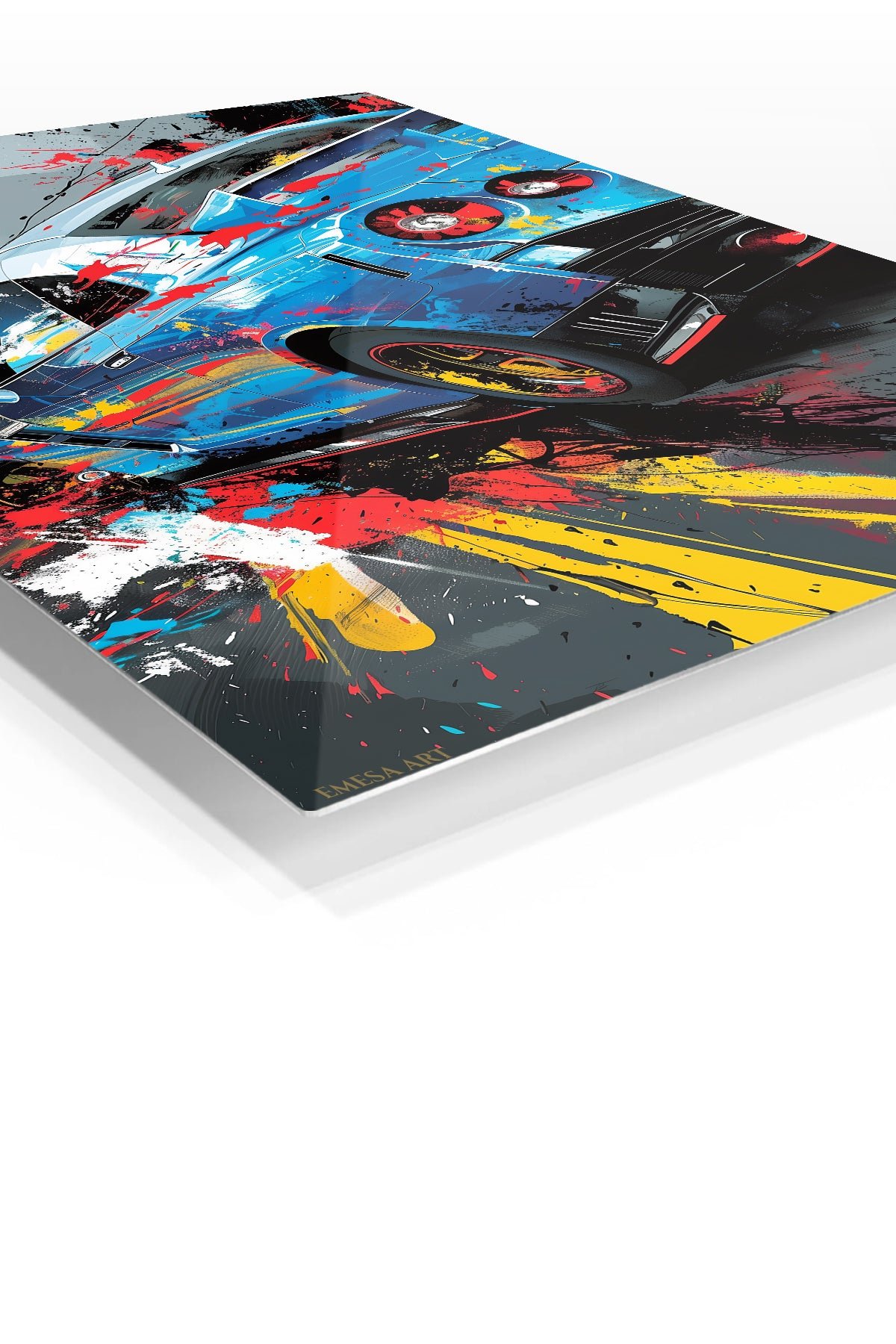 Blue Sports Car Paint Splash metal wall art print, view 2