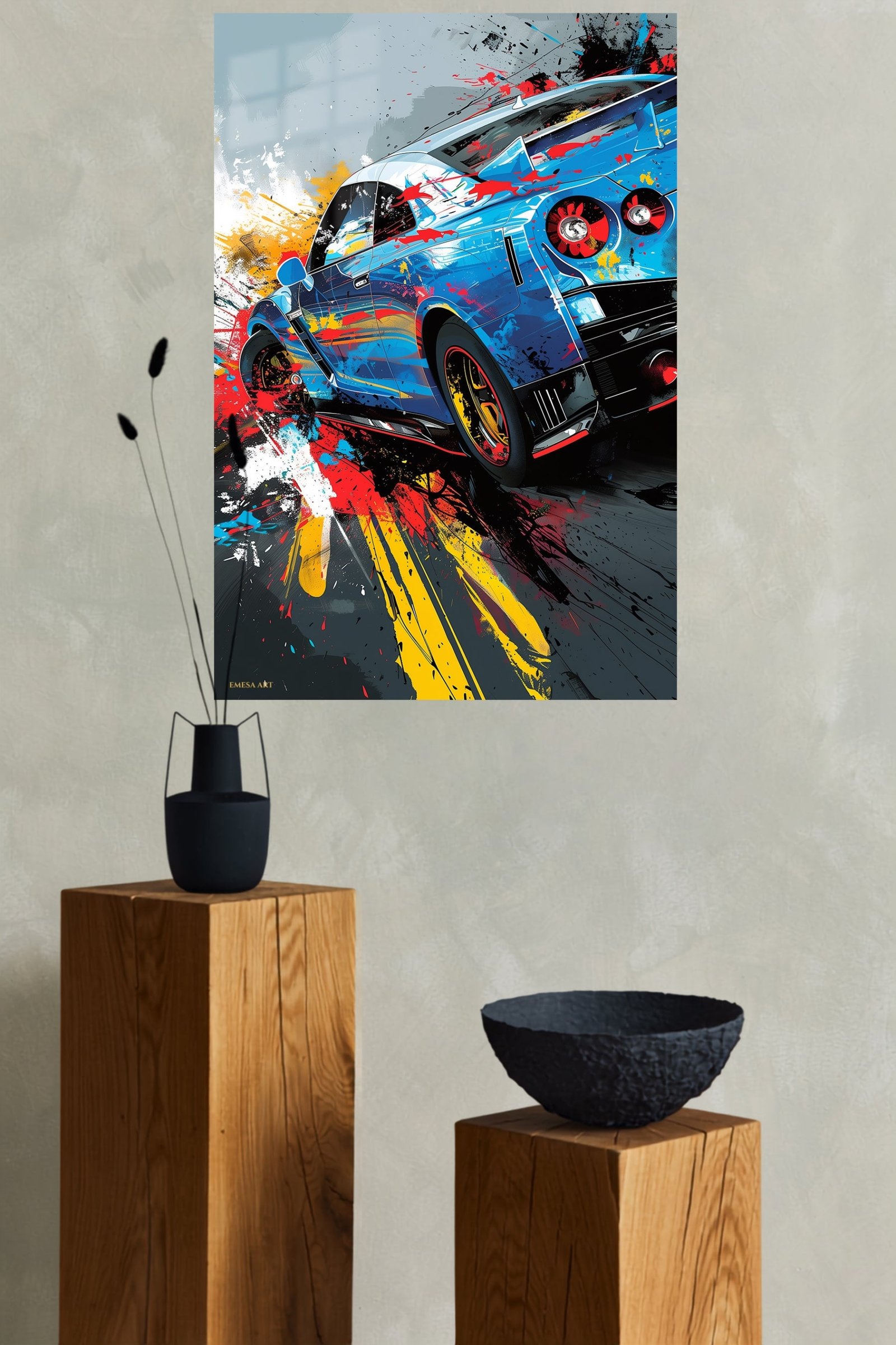 Blue Sports Car Paint Splash metal wall art print, view 4