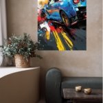 Blue Sports Car Paint Splash metal wall art print, view 5