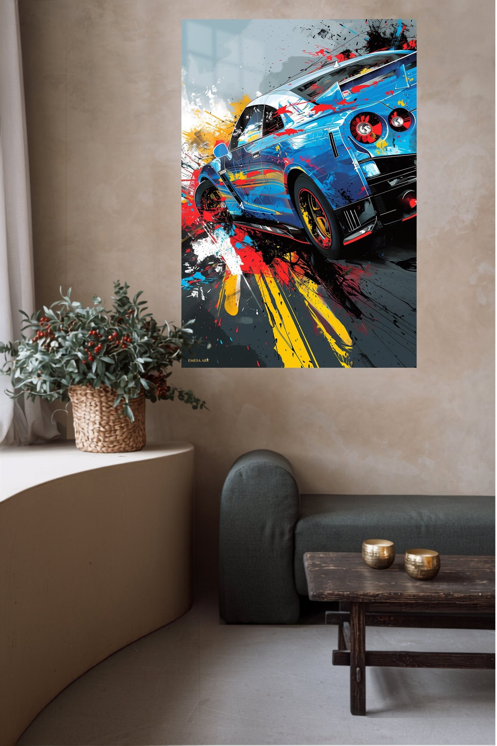 Blue Sports Car Paint Splash metal wall art print, view 5