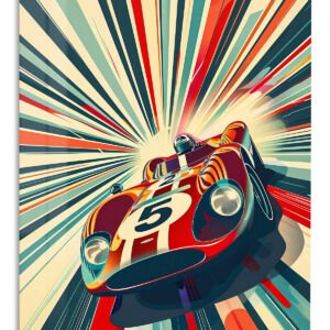 Red Number 5 Racing Car metal wall art print