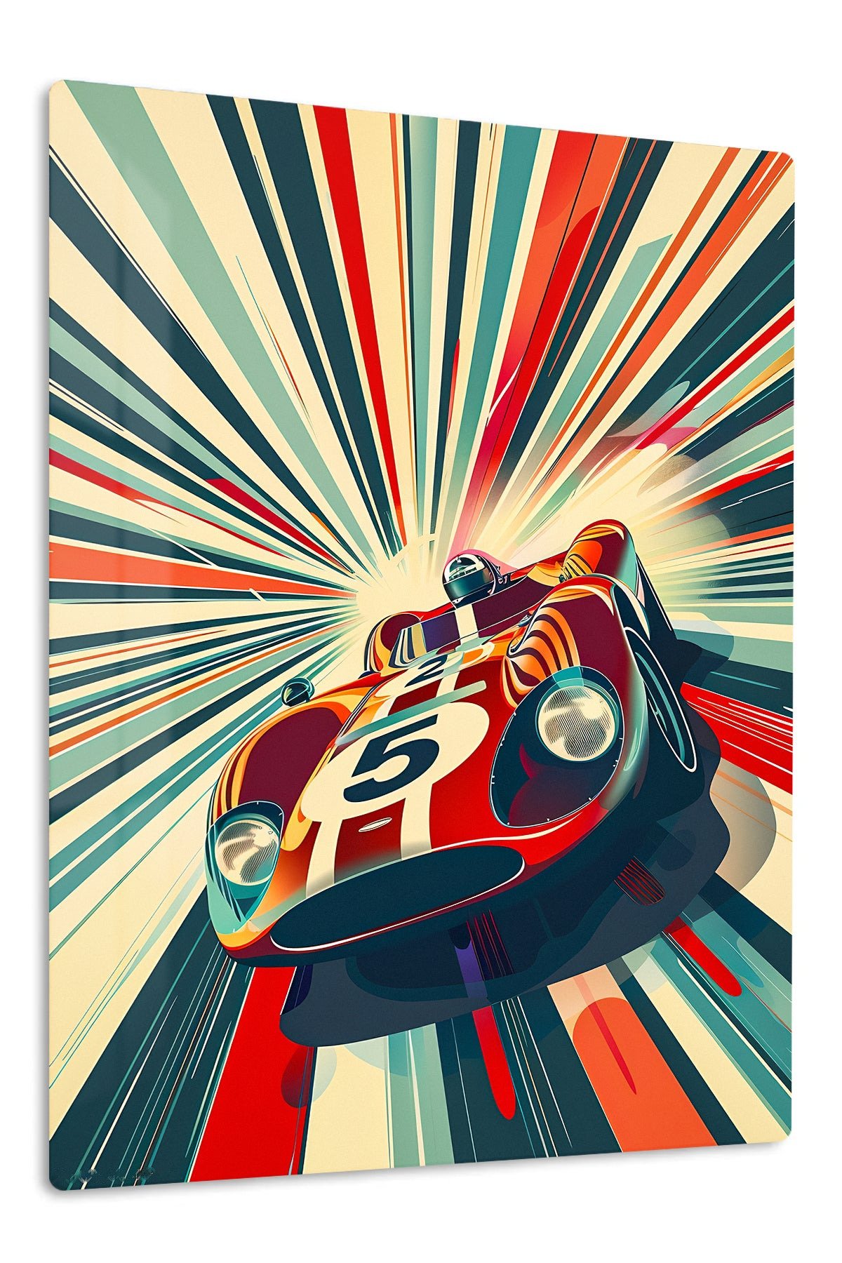 Red Number 5 Racing Car metal wall art print