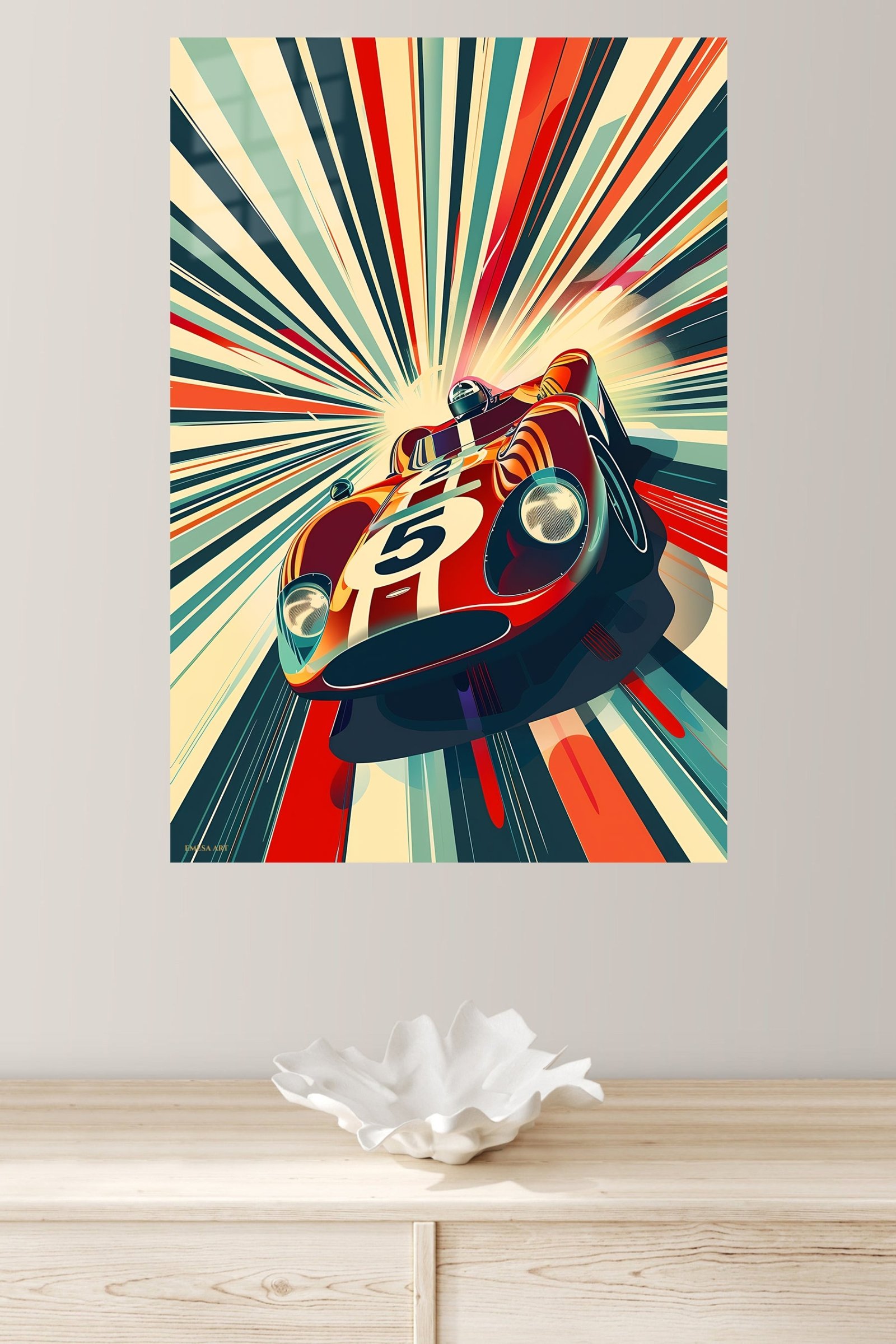 Red Number 5 Racing Car metal wall art print, view 4