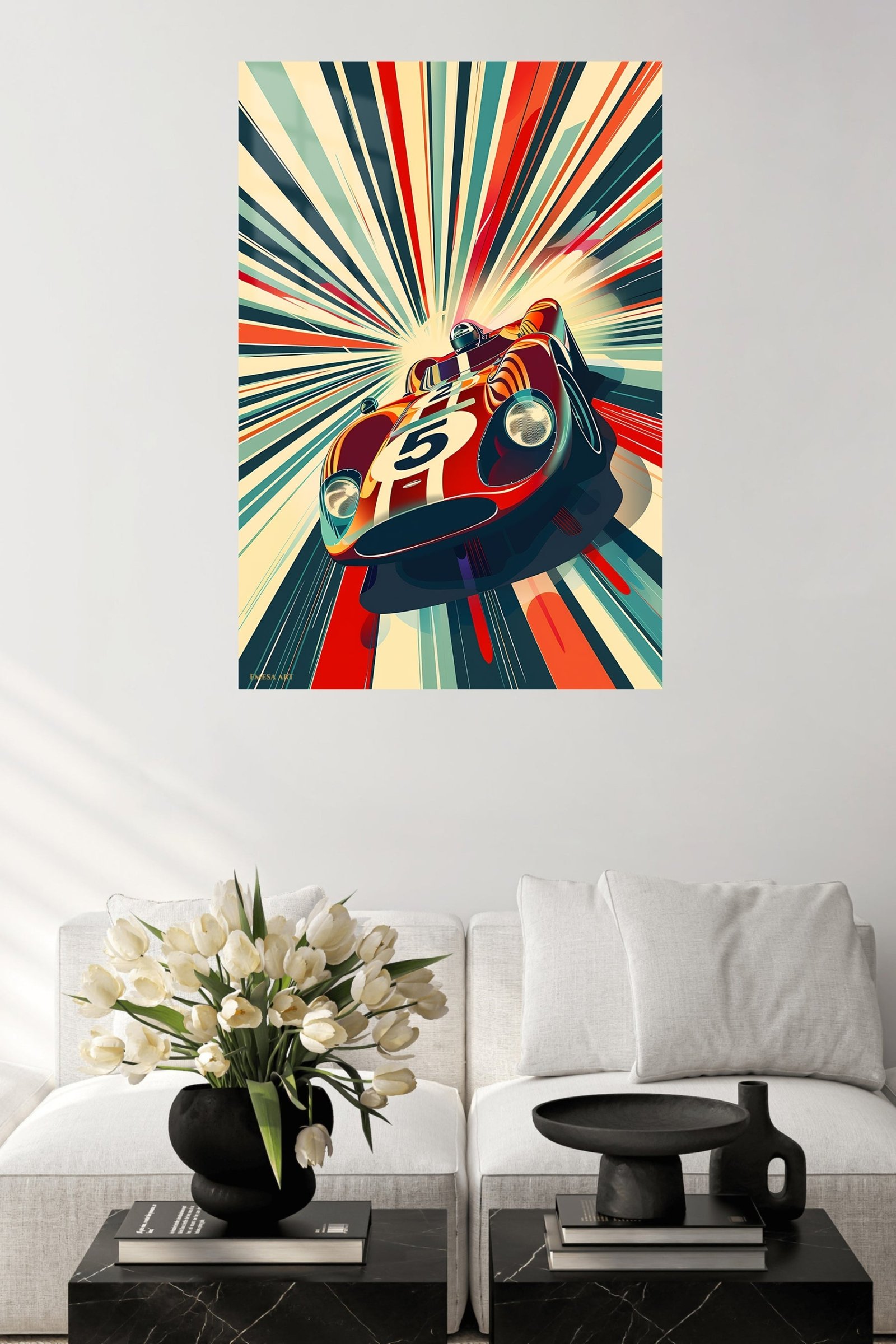 Red Number 5 Racing Car metal wall art print, view 5