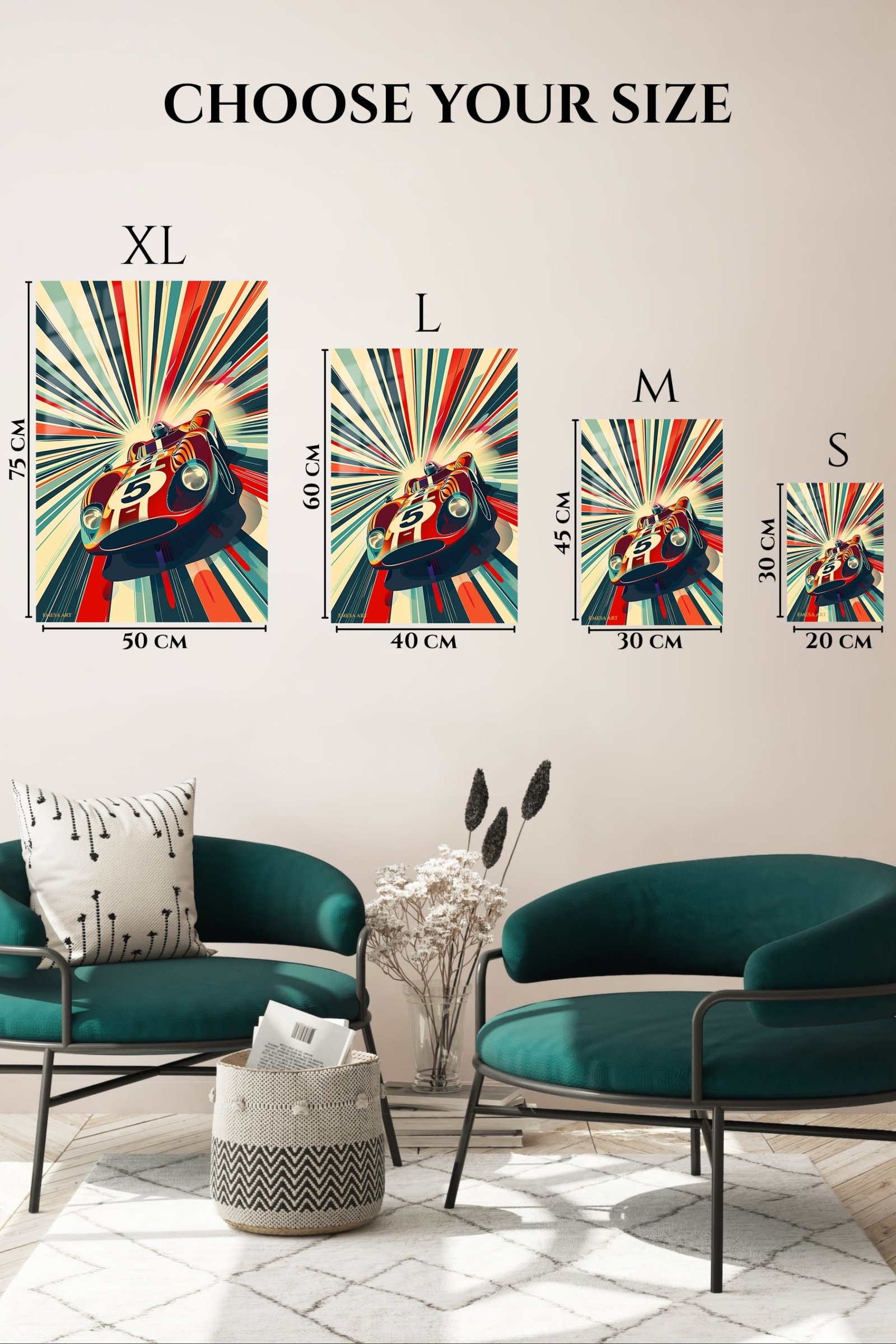 Red Number 5 Racing Car metal wall art print, view 6