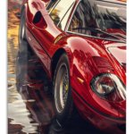 Crimson Sports Car Reflections metal wall art print
