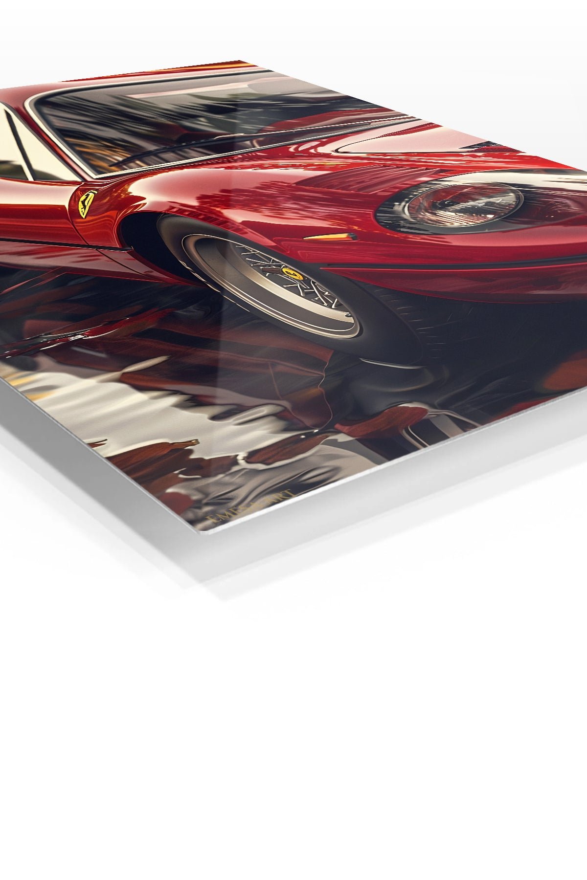 Crimson Sports Car Reflections metal wall art print, view 2