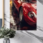Crimson Sports Car Reflections metal wall art print, view 4