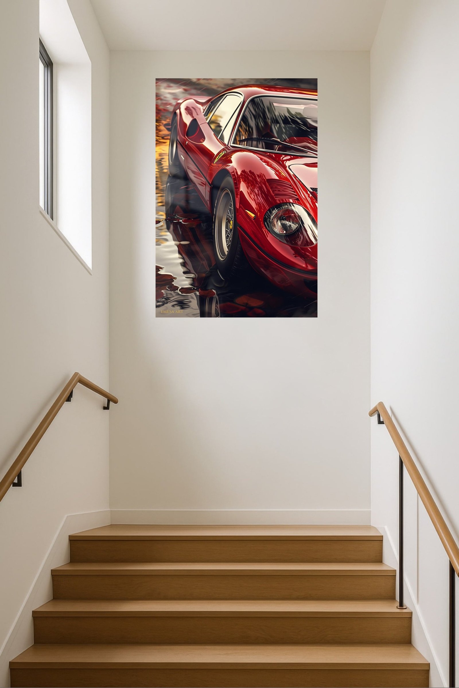 Crimson Sports Car Reflections metal wall art print, view 5