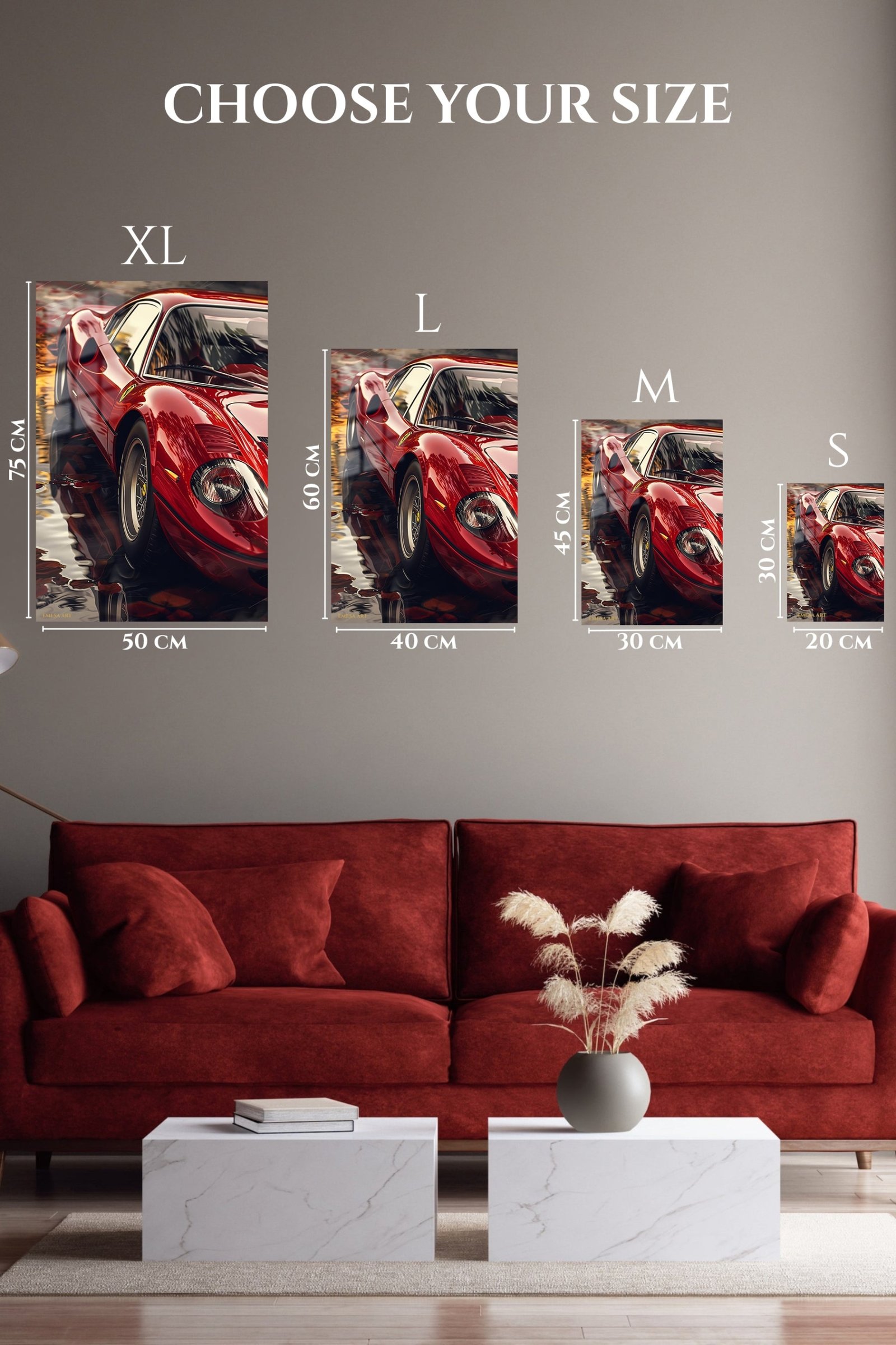 Crimson Sports Car Reflections metal wall art print, view 6