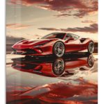 Red Supercar Sunset Reflection metal wall art print
