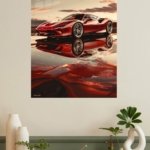 Red Supercar Sunset Reflection metal wall art print, view 4