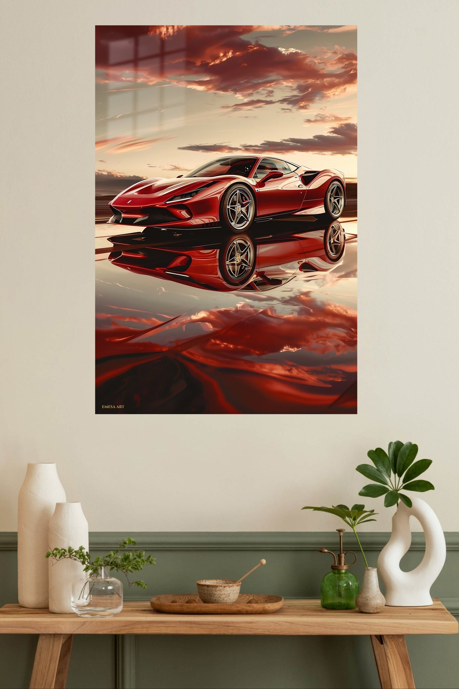 Red Supercar Sunset Reflection metal wall art print, view 4