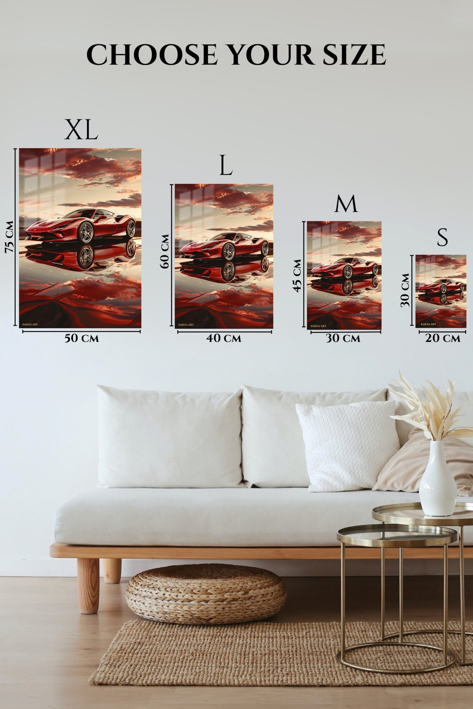 Red Supercar Sunset Reflection metal wall art print, view 6