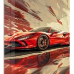 Crimson Velocity Sports Car metal wall art print