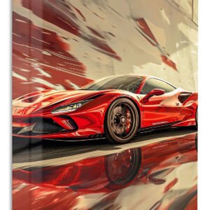 Crimson Velocity Sports Car metal wall art print