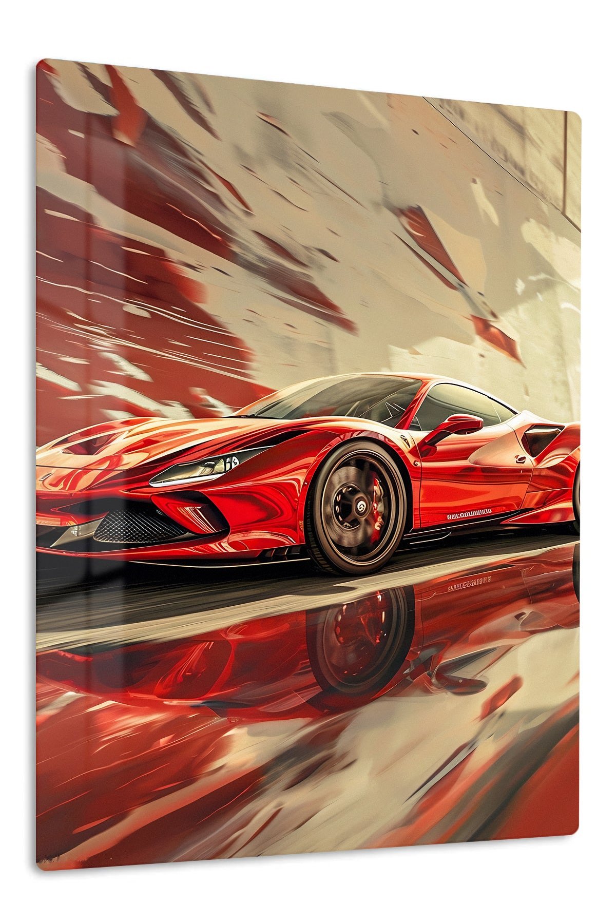 Crimson Velocity Sports Car metal wall art print