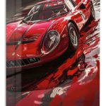 Crimson Vintage Sports Car Reflection metal wall art print