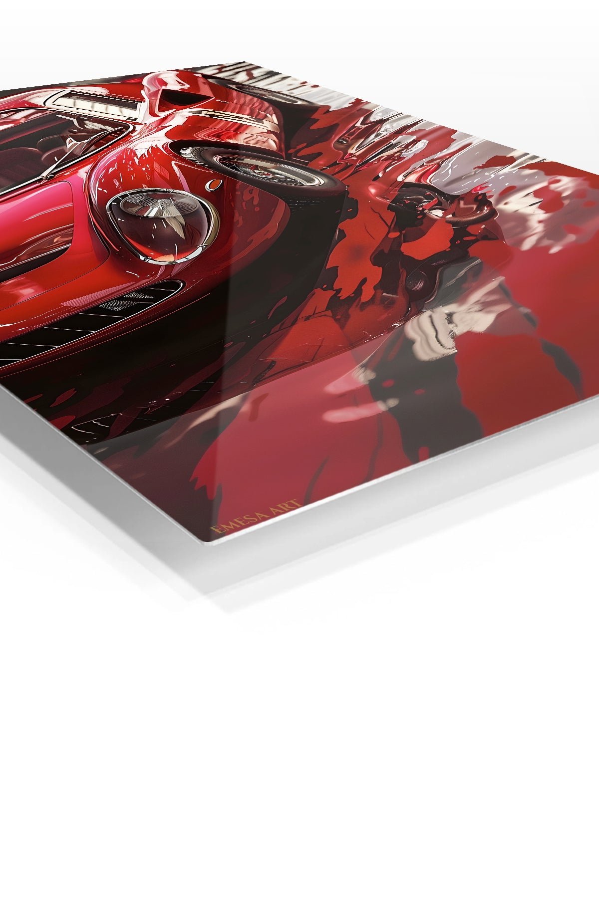 Crimson Vintage Sports Car Reflection metal wall art print, view 2