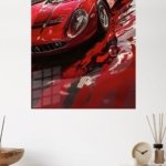 Crimson Vintage Sports Car Reflection metal wall art print, view 4