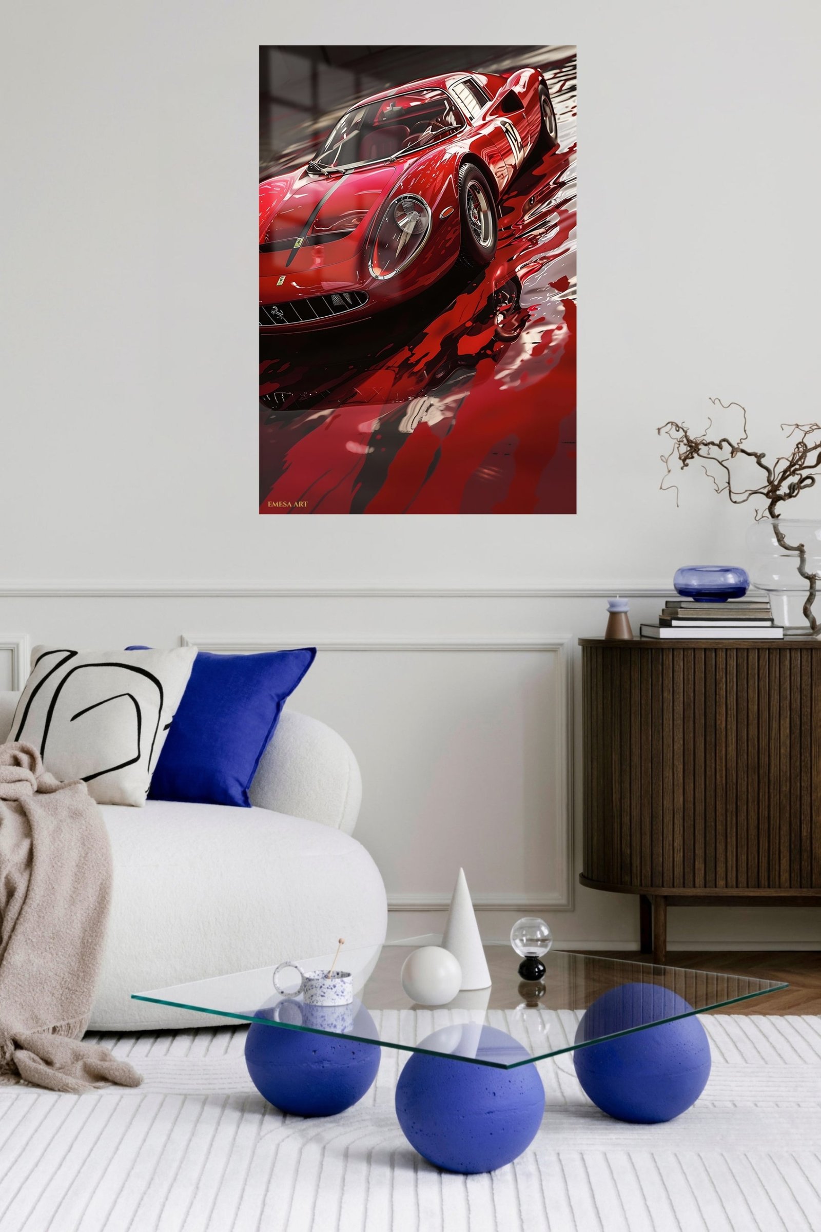 Crimson Vintage Sports Car Reflection metal wall art print, view 5