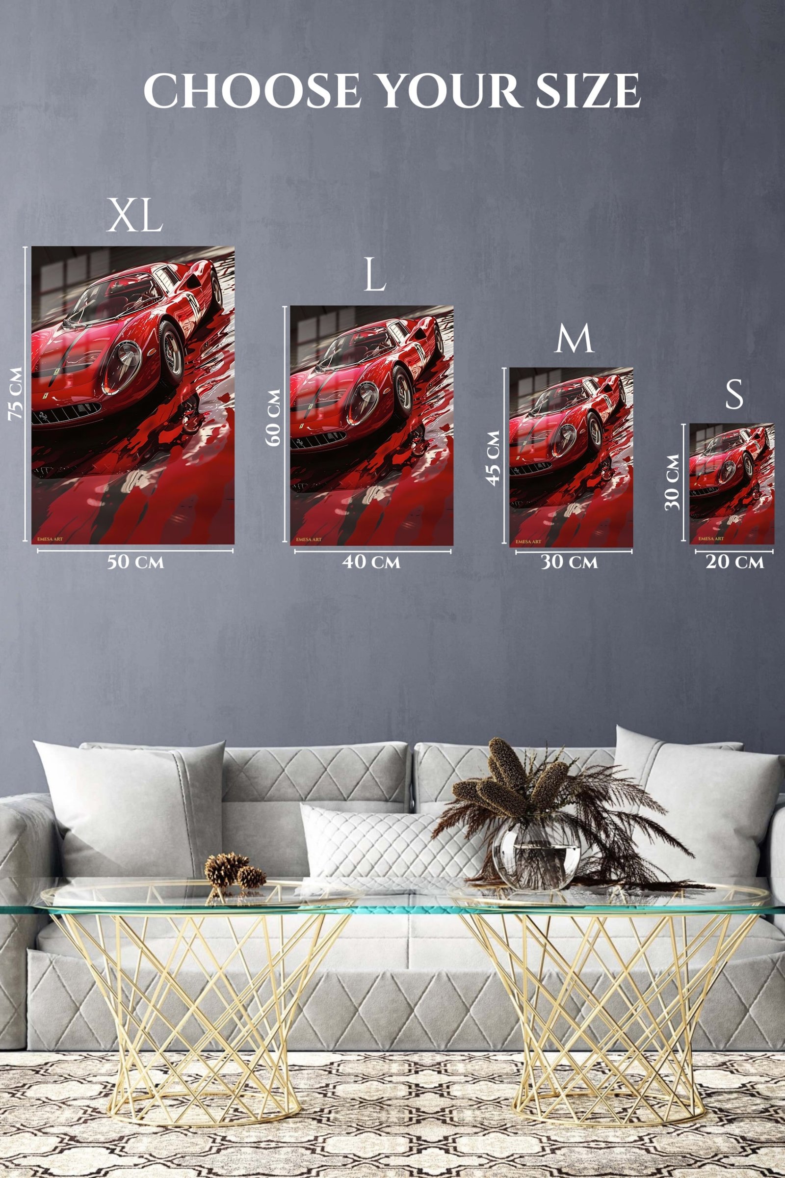 Crimson Vintage Sports Car Reflection metal wall art print, view 6