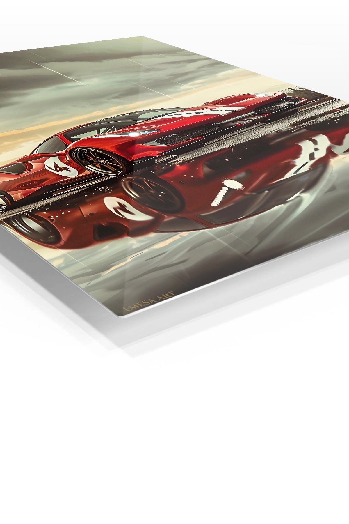 Red Racing Coupe in the Rain metal wall art print, view 2