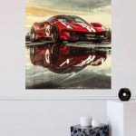 Red Racing Coupe in the Rain metal wall art print, view 4