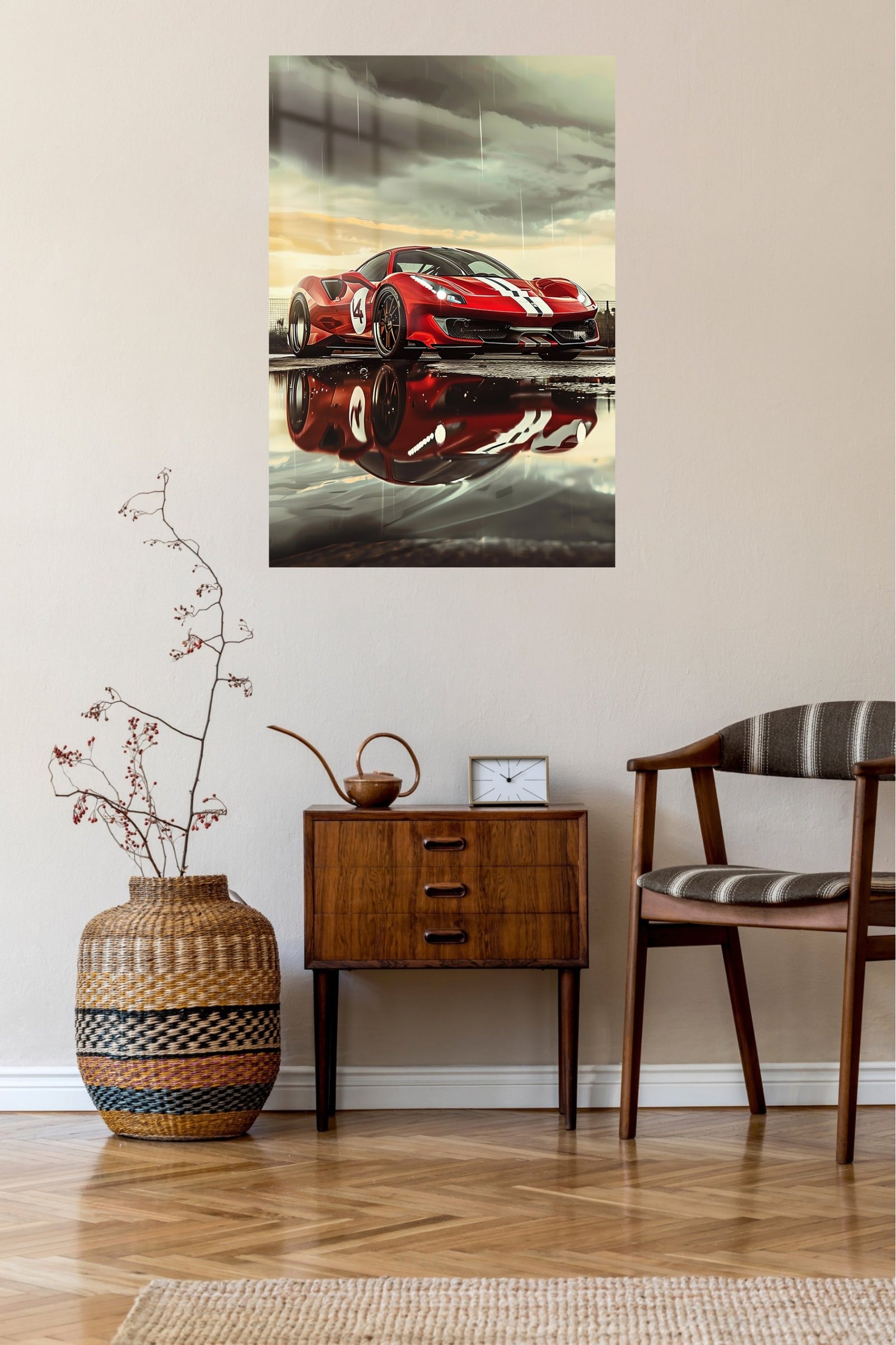 Red Racing Coupe in the Rain metal wall art print, view 5