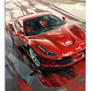 Crimson Supercar Reflections metal wall art print