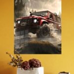 Red Off-Road Truck in Stormy Forest metal wall art print, view 4