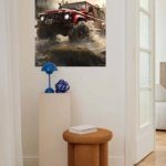 Red Off-Road Truck in Stormy Forest metal wall art print, view 5